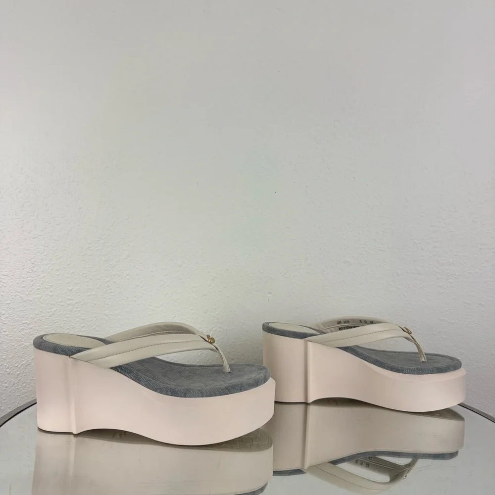 COACH White Leather Y2K Franki Monogram Chunky Platform Thong Sandal Flip Flops - Picture 3 of 11